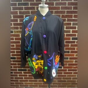 SilkScapes Vintage 80’s 90’s Mardi Gras Jacket | Silk appliqué | Petite/Small